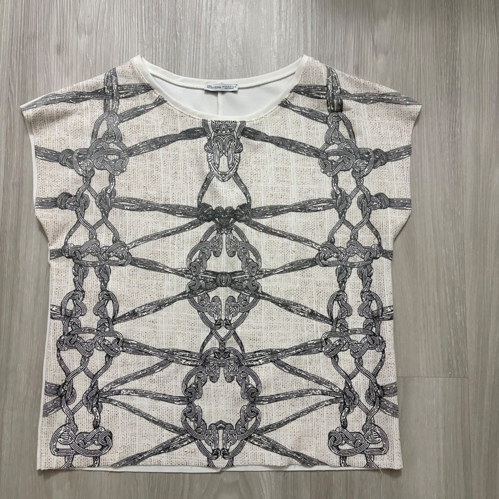 ZARA Womens Knit Top Geometric Print Short Sleeve Basic Collection Size S